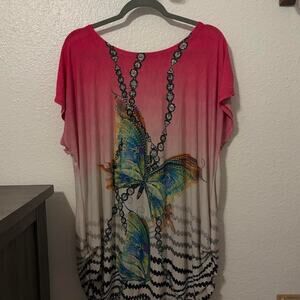 Pink Butterfly Print Y2K Top